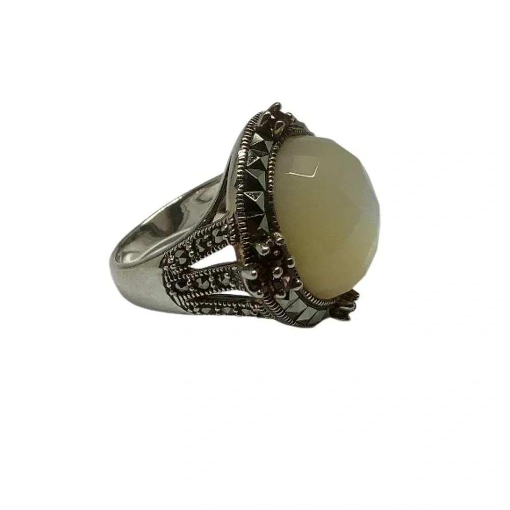 Sterling silver mother of pearl  marcasite gemstone ring